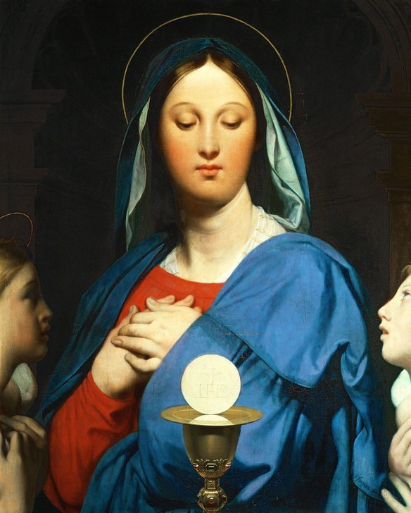 JEAN-AUGUSTE-DOMINIQUE INGRES, The Virgin Mary Prays to the Host (Kult,Kunst,Religion,Maria Mit Kind,Kommunion,Ritus,Eucharistie,Romantik,Ritual)