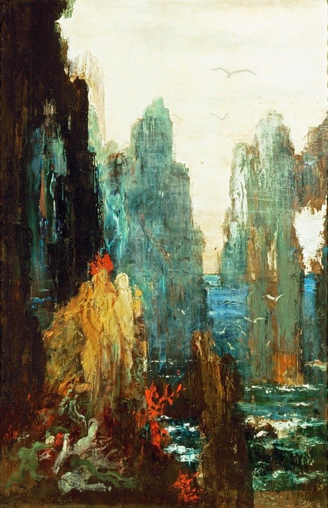 Gustave Moreau, The Sirens (Kind,Kunst,Mädchen,Mythologie,Nymphe,Kader,Französische Kunst,Meerjungfrau,Knabe)