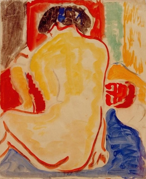 Ernst Ludwig Kirchner, Gelber Rückenakt (Deutsche Kunst,Frau,Akt,Expressionismus,Rückenakt,Die Brücke)