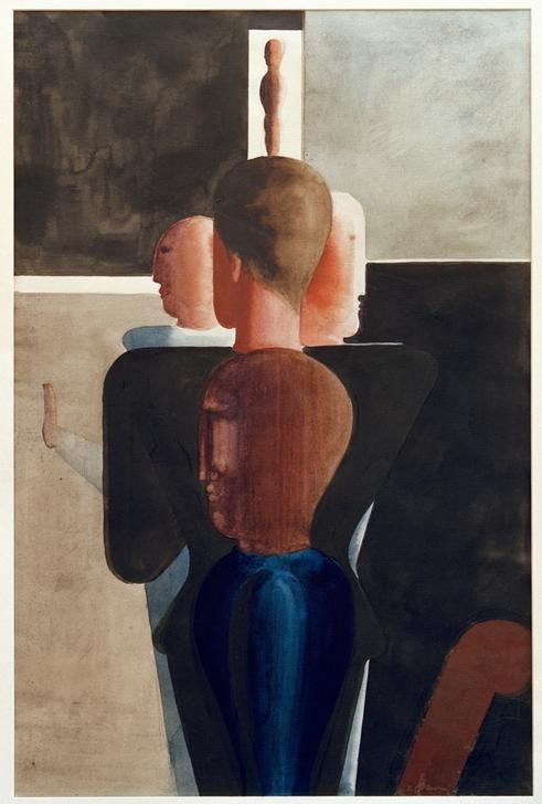 Oskar Schlemmer, Konzentrische Gruppe im Raum (Bauhaus,Deutsche Kunst,Gruppenbild,Kunst,Raum)