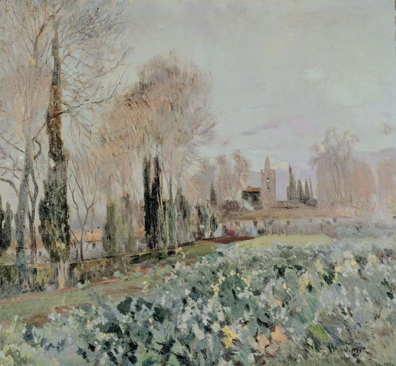 Joaquim Mir, Landschaft (Landschaft, Park, Hausgarten,  Post-Modernisme, Malerei, Klassische Moderne, Wunschgröße, Wohnzimmer, Treppenhaus, bunt)