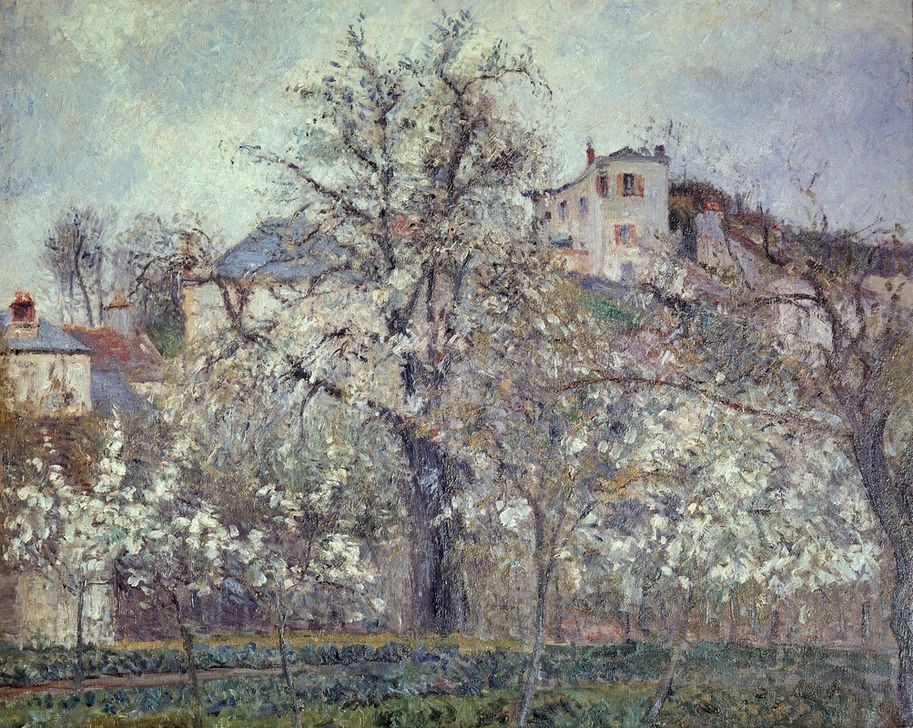 Camille Pissarro, The Vegetable Garden with Trees in Blossom, Spring, Pontoise – 1877 (Baumblüte,Kleriker,Tod,Impressionismus,Frühling,Klerus,Baum,Landwirtschaft)