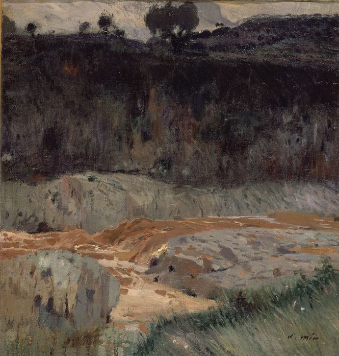 Joaquim Mir, Rotes Wasser (Landschaft, Wasser, Fluss,  Post-Modernisme, Malerei, Klassische Moderne, Wunschgröße, Wohnzimmer, Treppenhaus, bunt)