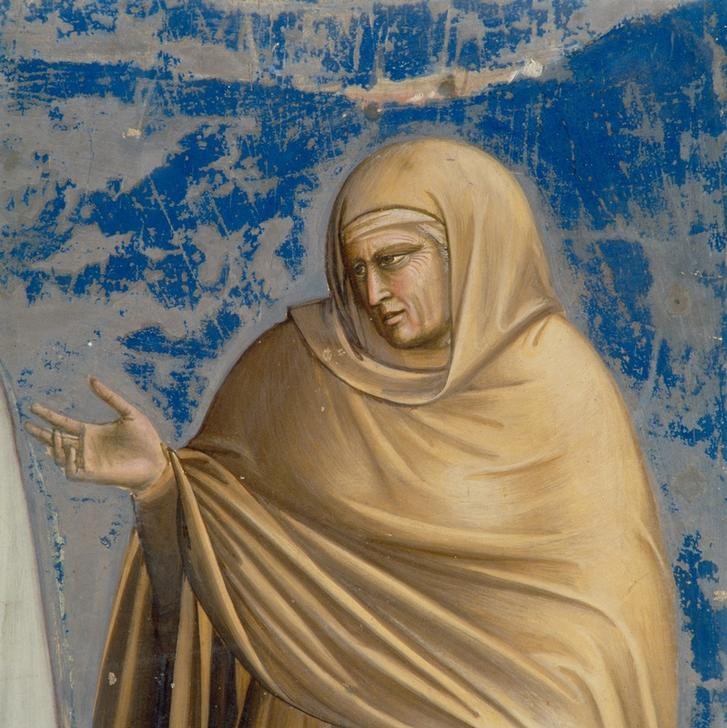 Giotto di Bondone, Die Darbringung im Tempel (Frau, Prophetin, Detail, Klassiker, Gotik, Religion, Christentum, Malerei, Wunschgröße, Schlafzimmer, Wohnzimmer, bunt)