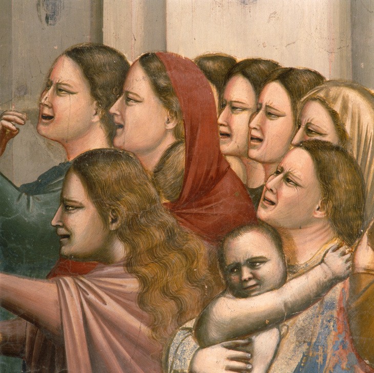 Giotto di Bondone, Der bethlehemitische Kindermord (Frauen, Mütter, Leid, Weinen, Schmerz, Klassiker, Gotik, Religion, Christentum, Malerei, Detail, Wunschgröße, Schlafzimmer, Wohnzimmer, bunt)