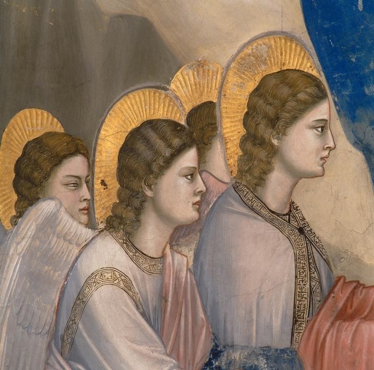 Giotto di Bondone, Die Taufe Christi (Engel, Himmelswesen, Ergriffenheit, neues Testament, Klassiker, Gotik, Religion, Christentum, Malerei, Wunschgröße, Schlafzimmer, Wohnzimmer, bunt)