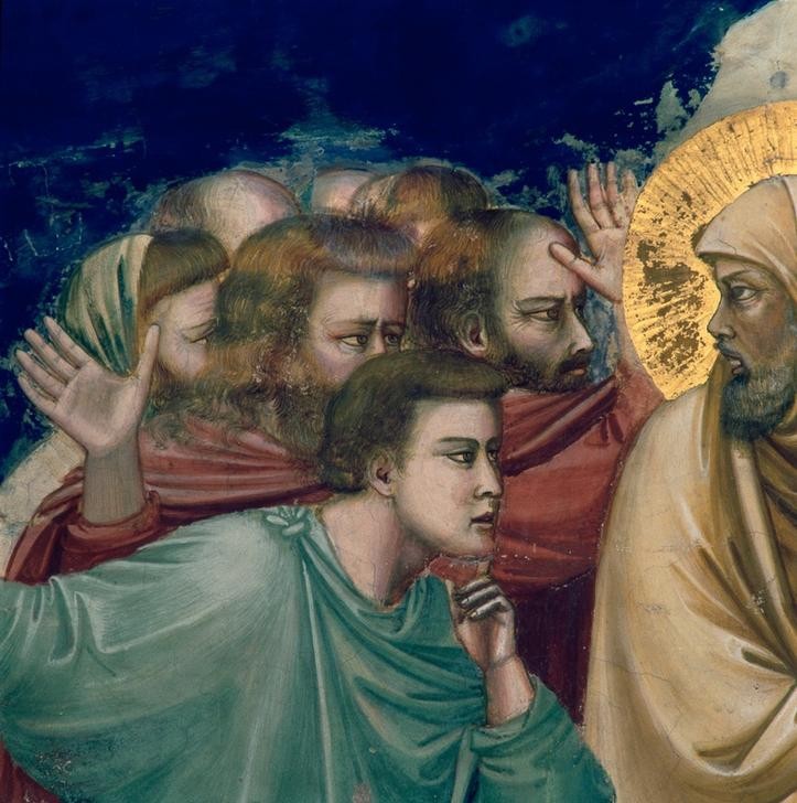 Giotto di Bondone, Die Auferweckung des Lazarus (Toter, Auferweckung, Menschen, Zuschauer, Staunen, Klassiker, Gotik, Religion, Christentum, Neues Testament, Malerei, Detail, Wunschgröße, Schlafzimmer, Wohnzimmer, bunt)