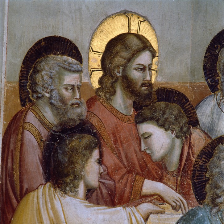 Giotto di Bondone, Das Abendmahl (das letzte Abendmahl, Jesus, Jünger, Johannes, Klassiker, Gotik, Religion, Christentum, Neues Testament, Malerei, Detail, Wunschgröße, Schlafzimmer, Wohnzimmer, bunt)