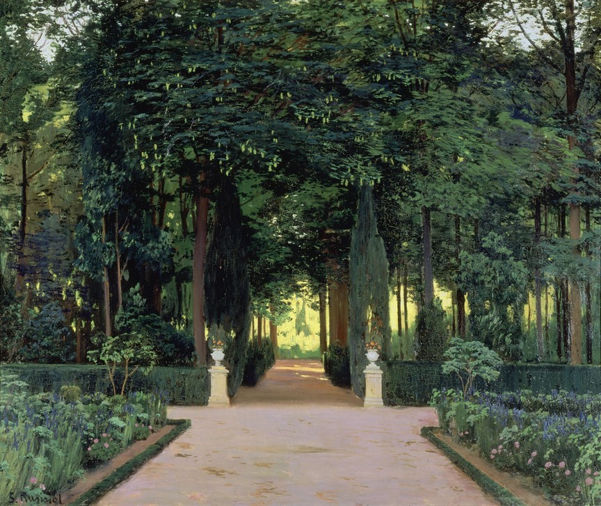 Santiago Rusinol, Jardines de Aranjuez (Landschaft,Park,Frühling,Baum,Hausgarten,Katalanische Kunst,Blume,Grün,Privatsammlung,Garten)