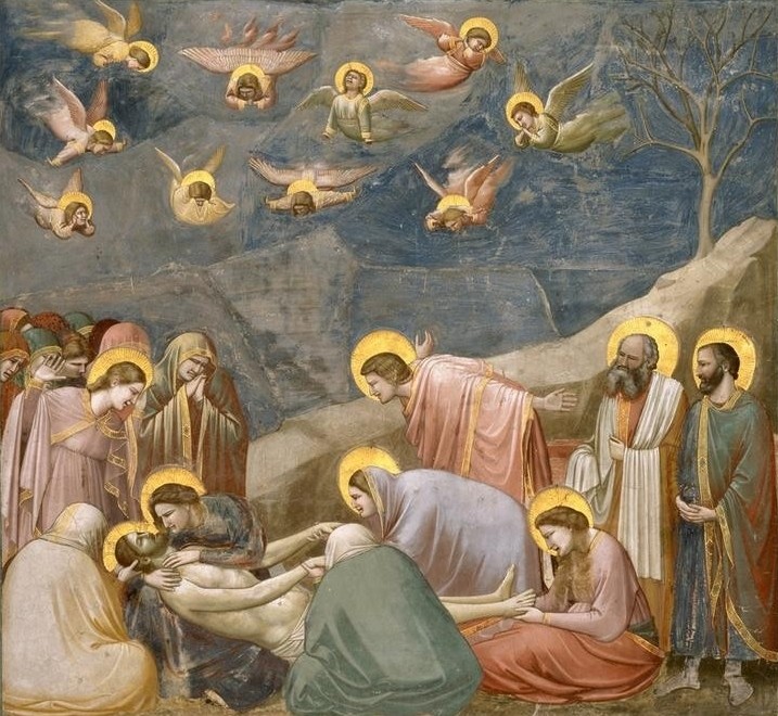 Giotto di Bondone, Die Beweinung Christi (Pieta, Jesus Christus, Engel, Trauer, Klassiker, Gotik, Religion, Christentum, Neues Testament, Malerei, Wunschgröße, Schlafzimmer, Wohnzimmer, bunt)