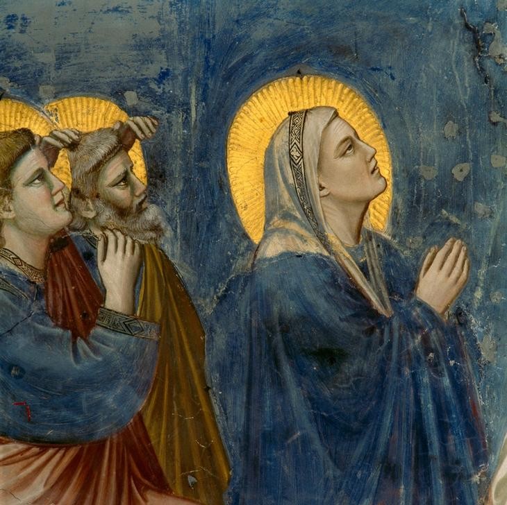 Giotto di Bondone, Christi Himmelfahrt (Betende, Gläubige, Maria, Jünger, Klassiker, Gotik, Religion, Christentum, Neues Testament, Malerei, Detail, Wunschgröße, Schlafzimmer, Wohnzimmer, bunt)