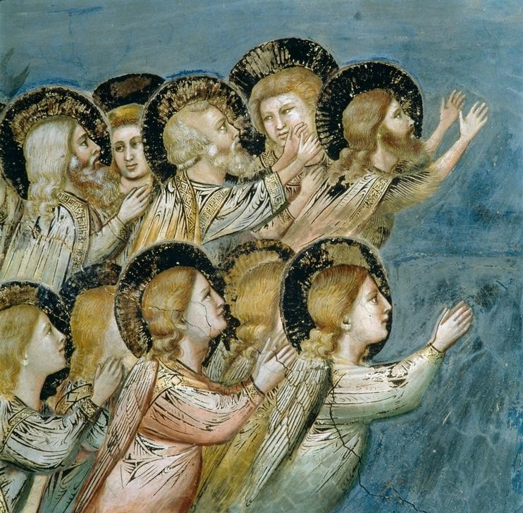 Giotto di Bondone, Christi Himmelfahrt (Heilige, Engel, Klassiker, Gotik, Religion, Christentum, Neues Testament, Malerei, Detail, Wunschgröße, Schlafzimmer, Wohnzimmer, bunt)