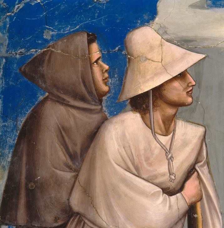 Giotto di Bondone, Der Traum des Joachim (Schäfer, Hirten, Männer, Klassiker, Gotik, Religion, Christentum, Neues Testament, Malerei, Detail, Wunschgröße, Schlafzimmer, Wohnzimmer, bunt)