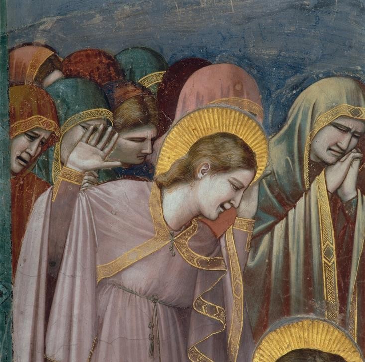 Giotto di Bondone, Die Beweinung Christi (Klageweiber, Trauer, Schmerz, Totenklage, Klassiker, Gotik, Religion, Christentum, Neues Testament, Malerei, Detail, Wunschgröße, Schlafzimmer, Wohnzimmer, bunt)