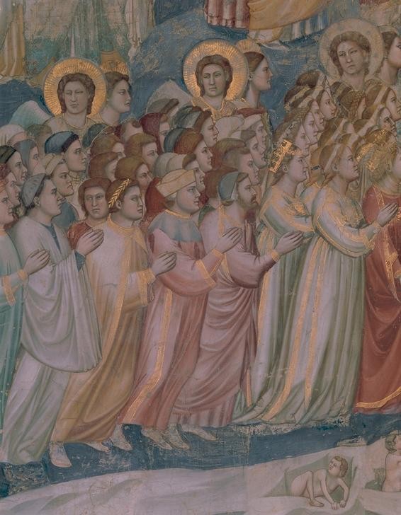 Giotto di Bondone, Das Jüngste Gericht (Engel, Aufertandene, Erwählte, Selige, Apokalypse, Klassiker, Gotik, Religion, Christentum, Neues Testament, Malerei, Detail, Wunschgröße, Schlafzimmer, Wohnzimmer, bunt)