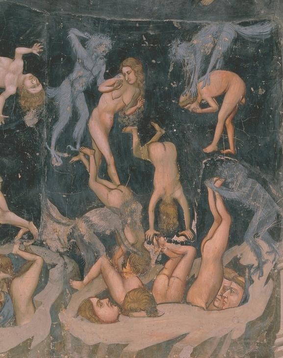 Giotto di Bondone, Das Jüngste Gericht (Hölle, Teufel, Höllensturz, Apokalypse, Verdammnis, Verdammte, Klassiker, Gotik, Religion, Christentum, Neues Testament, Malerei, Detail, Wunschgröße, Schlafzimmer, Wohnzimmer, bunt)