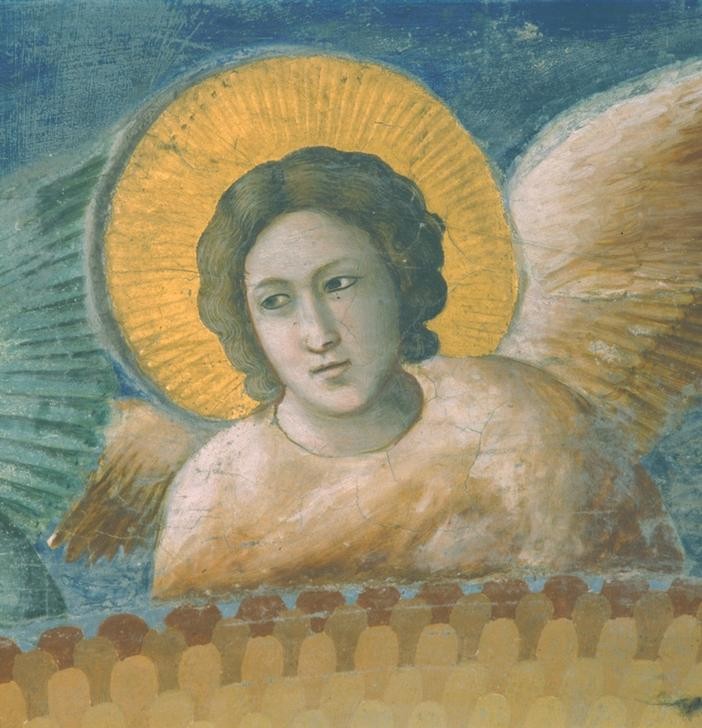 Giotto di Bondone, Das Jüngste Gericht (Engel, Heiligenschein, Klassiker, Gotik, Religion, Christentum, Neues Testament, Malerei, Detail, Wunschgröße, Schlafzimmer, Wohnzimmer, bunt)