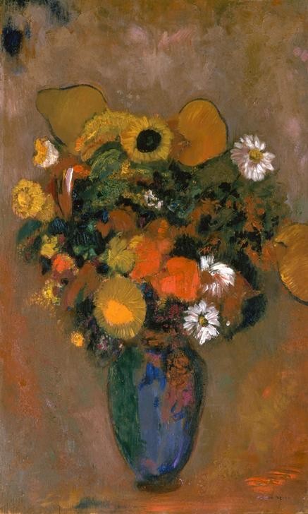 Odilon Redon, Fleurs dans un vase vert (Botanik,Kunst,Symbolismus,Stillleben,Blumenstrauss,Vase,Französische Kunst,Blume)