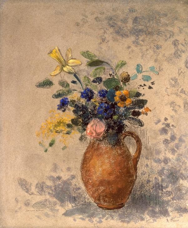 Odilon Redon, Vase de fleurs (Botanik,Kunst,Symbolismus,Stillleben,Blumenstrauss,Vase,Französische Kunst,Narzisse,Blume)