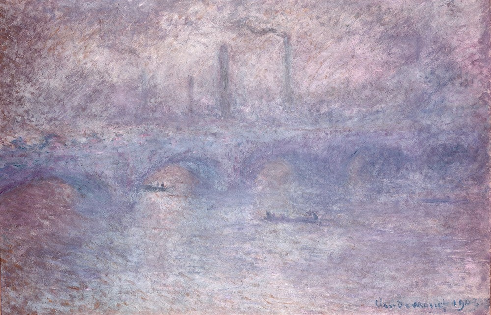Claude Monet, Waterloo Bridge. Effet de brouillard (Architektur,Brücke,Geographie,Meteorologie,Impressionismus,Nebel,Stadtansicht,Französische Kunst,Jahrhundertwende,Topographie)