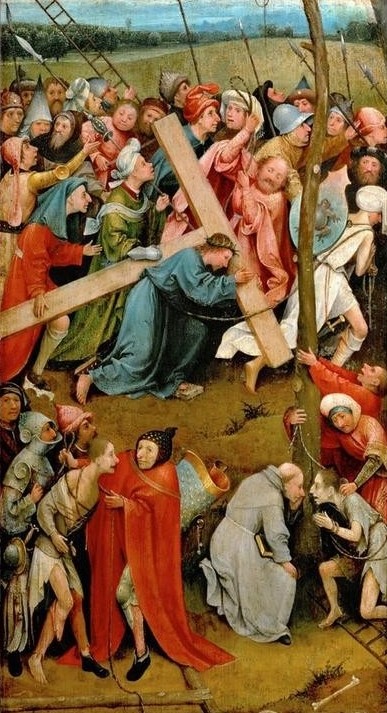 Hieronymus Bosch, Die Kreuztragung Christi (Christentum,Kreuz,Religion,Soldat,Renaissance,Neues Testament,Bibel,Heer,Kreuzigung,Kreuztragung,Niederländische Kunst,Passion Christi,Krieger)