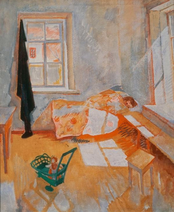 Lew Alexandrowitsch Bruni, Kinderzimmer (Architektur,Kinderzimmer,Kind,Wohnung,Puppenwagen,Interieur,Russische Kunst,Architekturdarstellung,Kinderleben,Schlafen (Schlaf))