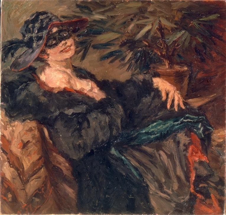 Lovis Corinth, Frau mit Maske (Deutsche Kunst,Frau,Mensch,Impressionismus,Lachen,Portrait,Maske (Gegenstand))