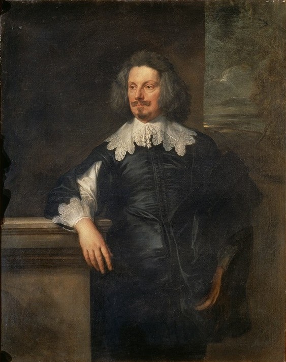 Anthonis van Dyck, Bildnis eines Edelmannes (Spitzenkragen, Kragen, lässig, Kniestück, Spitzenmanschette, Manschette, Portrait, Bildnis, Mann, Adeliger, Prunk,  Persönlichkeiten, Barock, Klassiker, Wunschgröße, Wohnzimmer)