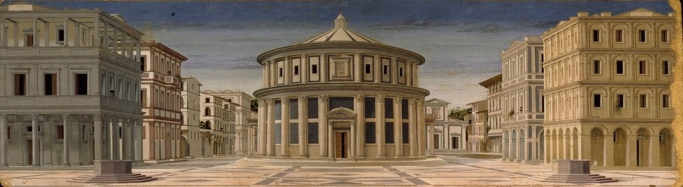 Francesco di Giorgio Martini, Idealstadt (Architektur,Sienesische Kunst,Zentralbau,Urbanistik,Renaissance,Perspektive,Architekturdarstellung,Italienische Kunst,Idealstadt,Zentralperspektive,Rundbau,Goldener Schnitt)
