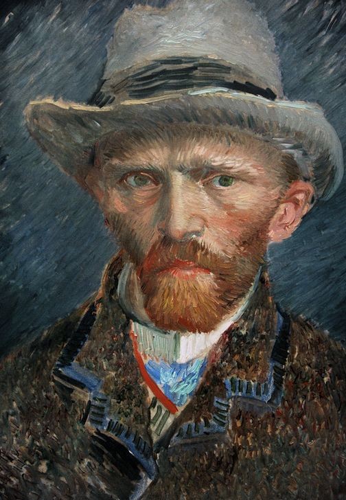 Vincent van Gogh, Self-portrait, 1887 (Bilder,Künstler,Kunst,Mann,Bart,Hut,Portrait,Kader,Jacke,Braun,Grau,Kopfschutz,Blusenjacke,Maroon,Postimpressionismus)