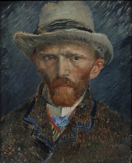 Vincent van Gogh, Self-portrait, 1887 (Bilder,Künstler,Kunst,Mann,Bart,Hut,Portrait,Kader,Jacke,Braun,Grau,Kopfschutz,Blusenjacke,Maroon,Postimpressionismus)