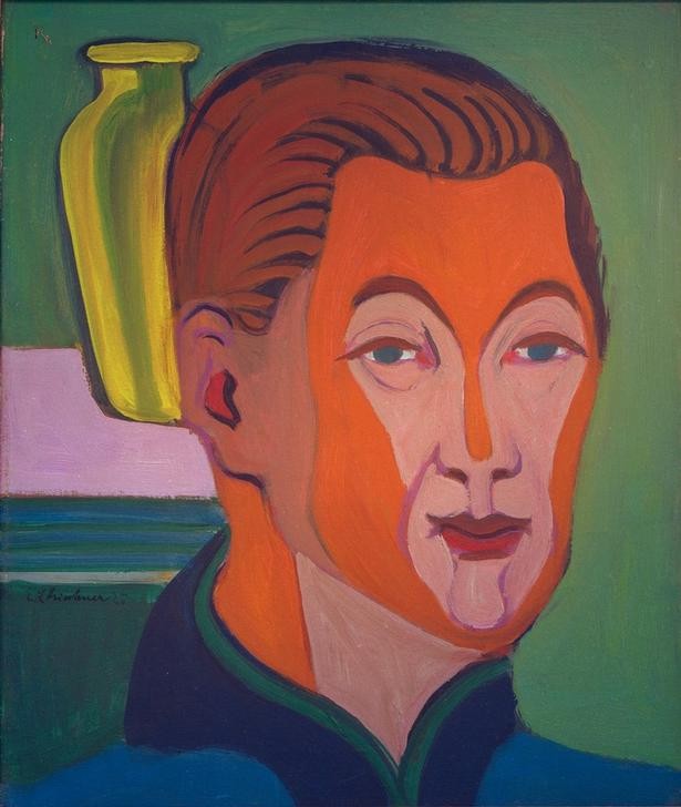 Ernst Ludwig Kirchner, Kopf des Malers (Selbstbildnis) (Bildhauer,Deutsche Kunst,Grafiker,Künstler,Maler (Künstler),Mann,Selbstbildnis,Portrait,Expressionismus,Die Brücke,Kopf,Person)