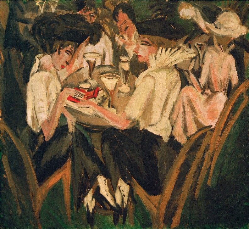 Ernst Ludwig Kirchner, Im Cafégarten (Deutsche Kunst,Essen Und Trinken,Frau,Gartenwirtschaft,Gastronomie,Gesellschaftliches Leben,Gesellschaft,Kunst,Expressionismus,Die Brücke,Im Freien (Allgemein),Cafe,Frauenleben,Eisbecher)