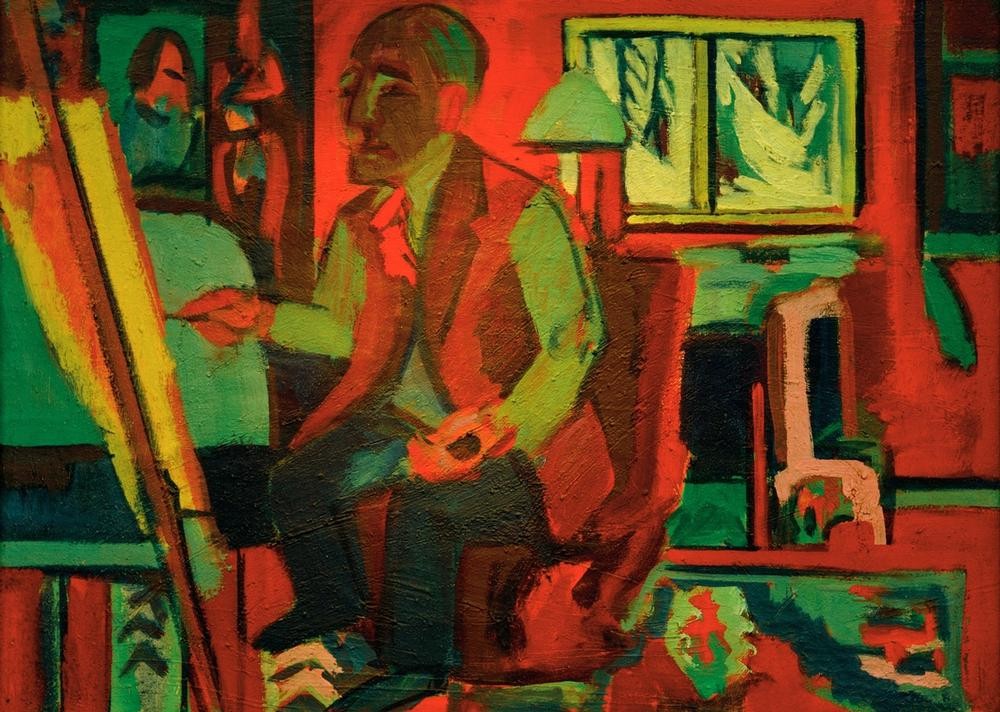 Ernst Ludwig Kirchner, Holländer im Atelier – Jan Wie– gers (Atelier,Deutsche Kunst,Künstler,Maler (Künstler),Künstler Bei Der Arbeit,Expressionismus,Die Brücke,Person)