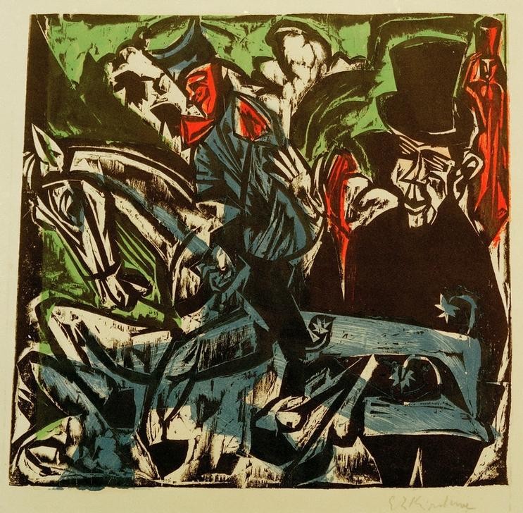Ernst Ludwig Kirchner, Begegnung Schlemihls mit dem grauen Männlein auf der Straße (Deutsche Kunst,Expressionismus,Die Brücke,Person)