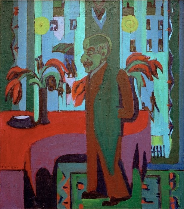 Ernst Ludwig Kirchner, Max Liebermann in seinem Atelier (Deutsche Kunst,Künstler,Maler (Künstler),Mann,Portrait,Expressionismus,Die Brücke,Ganzfigurig,Person)