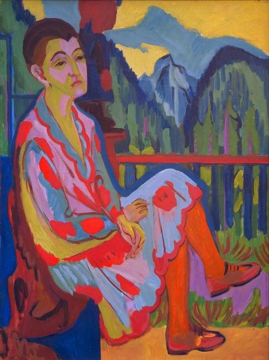 Ernst Ludwig Kirchner, Sitzende Dame (Erna Kirchner) (Deutsche Kunst,Frau,Portrait,Expressionismus,Künstlerfrau,Die Brücke,Sitzen,Person)