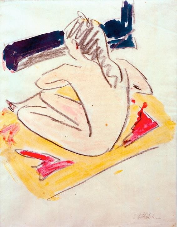 Ernst Ludwig Kirchner, Sitzende Fränzi (Deutsche Kunst,Kind,Mädchen,Akt,Expressionismus,Rückenakt,Die Brücke,Sitzen)
