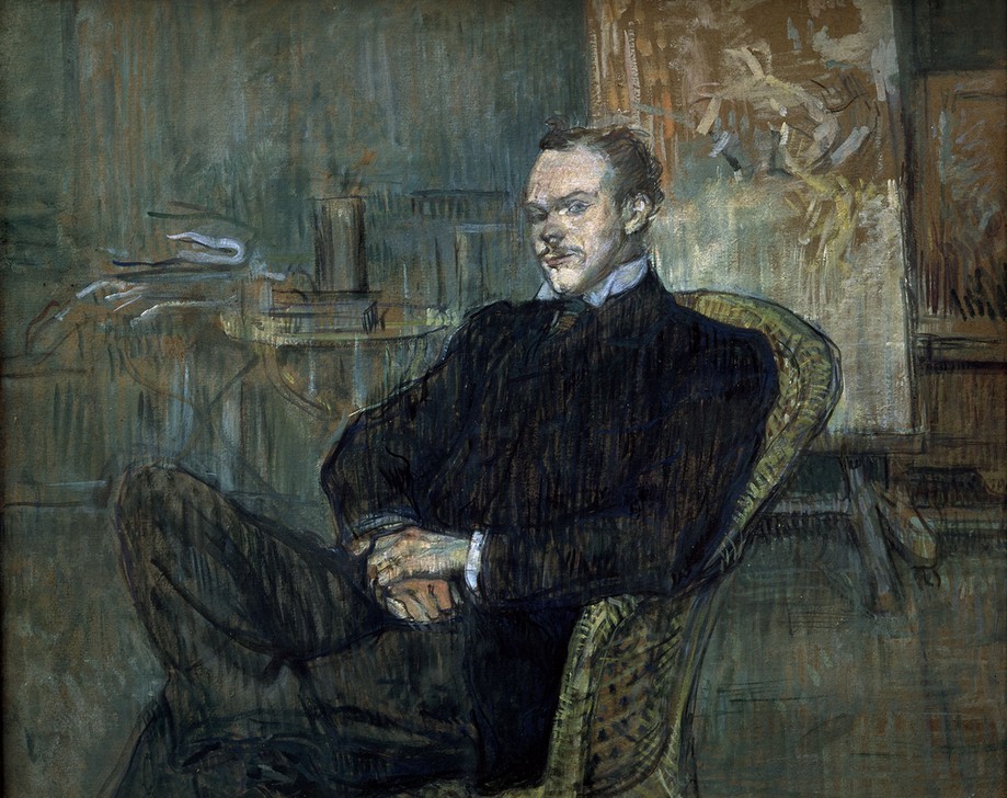 Henri de Toulouse-Lautrec, Portrait Paul Leclercq (Anarchismus,Kunst,Mann,Portrait,Freund,Französische Kunst,Sitzen,Korbsessel)
