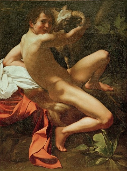 Caravaggio, Johannes der Täufer (Johannes der Täufer, Jüngling, Schäfer, Schaf, Widder,  Aktmalerei, Neues Testament, Bibel, Barock, Klassiker, Malerei, Wunschgröße, Wohnzimmer)