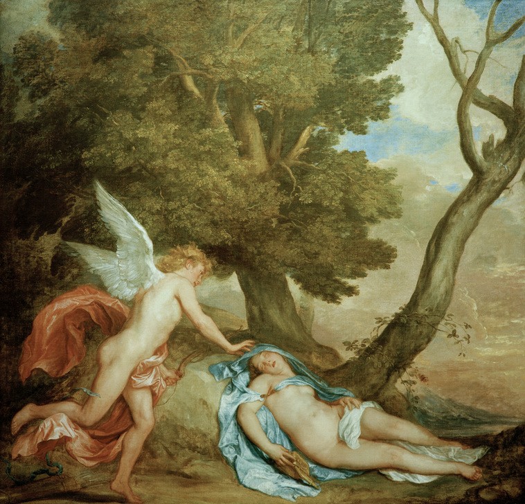 Anthonis van Dyck, Amor und Psyche (Götter, Liebespaar, Flügel, Schlaf, Aktmalerei, Mythologie, Barock, Klassiker, Wunschgröße, Wohnzimmer)