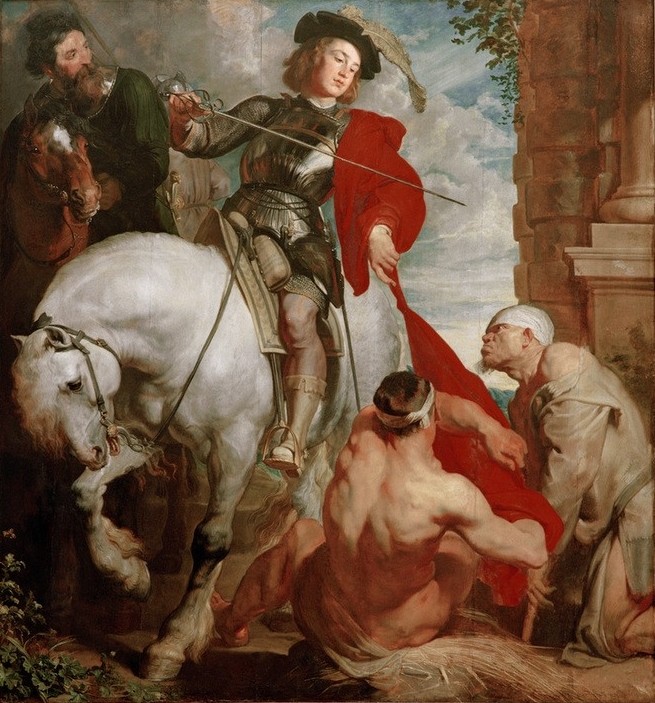 Anthonis van Dyck, Die Mantelteilung des Hl. Martin (Heiliger, Reiter, Pferd, Mantel,  Ritter, gute Tat,  Bettler, Nächstenliebe, Mitleid, Mantelspende, Barock, Klassiker, Wunschgröße, Wohnzimmer)