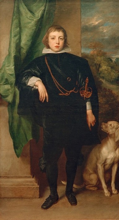 Anthonis van Dyck, Prinz Ruprecht von der Pfalz mit einem Hund (Junger Prinz, Jugendlicher, Adel, höfisch, Prunk, Portrait,   Mode, Hund, Barock, Klassiker, Wunschgröße, Wohnzimmer)