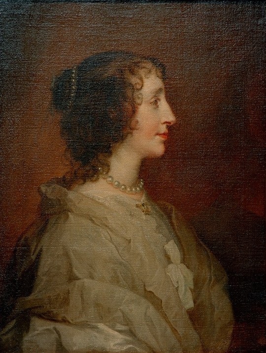 Anthonis van Dyck, Henriette Maria im Profil, nach rechts (Portrait, Profil, Königin, Halskette, Perlenkette, Persönlichkeiten, Menschen, Höfisch, Barock, Klassiker, Wunschgröße, Wohnzimmer)