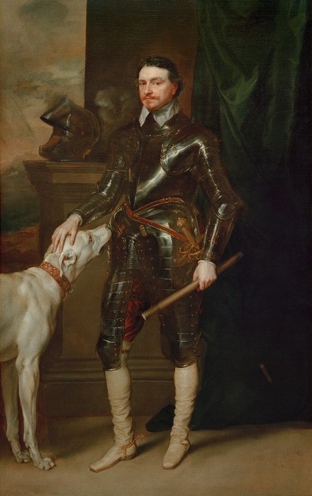 Anthonis van Dyck, Thomas Wentworth of Strafford (Portrait, Ganzkörper, Mann, Adeliger, Rüstung, Jagdhund, Hund, Persönlichkeiten, Barock, Klassiker, Wunschgröße, Wohnzimmer)