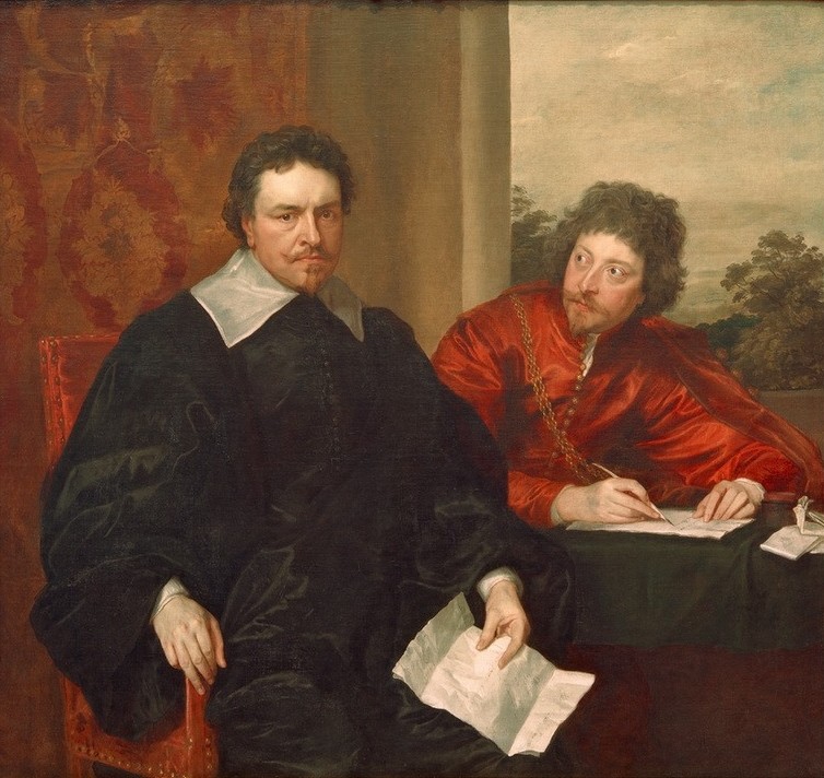 Anthonis van Dyck, Thomas Wentworth, Graf von Strafford, und Sir Philip Mainwa (Adel, Prunk, höfisch, Portraits, Persönlichkeiten, Brief, schreiben, Barock, Klassiker, Wunschgröße, Wohnzimmer)