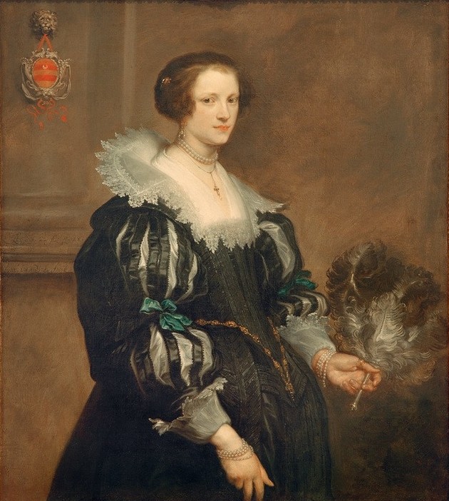 Anthonis van Dyck, Anna Wake (Portrait, Dame, Adel, Wappen, Heraldik, Damenmode, Eleganz, Federfächer, Spitzenkragen, Prunk, Persönlichkeiten, Barock, Klassiker, Wunschgröße, Wohnzimmer)