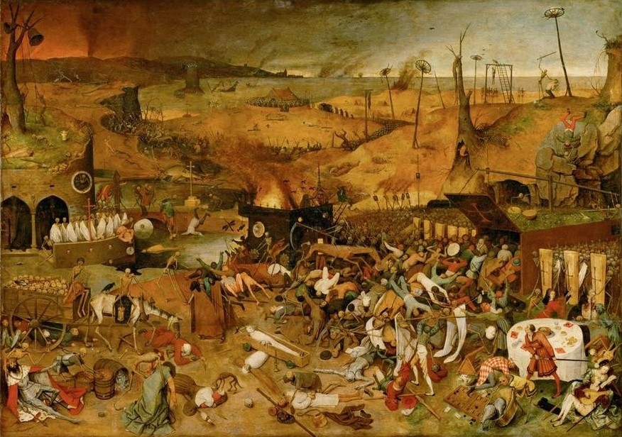 Pieter Brueghel der Ältere, Triumph des Todes (Feuer,Flämische Kunst,Leiche,Mensch,Tod,Totentanz,Skelett,Renaissance,Allegorie,Mord,Bilderrahmen,Vanitas,Triumph,Apokalypse,Niederländische Kunst,Weltuntergang,Totenreich,Totschlag,Vier Elemente)