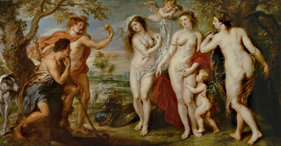 Peter Paul Rubens, Das Urteil des Paris (Flämische Kunst,Frau,Handel,Mythologie,Urteil,Schönheitswettbewerb,Barock,Akt,Urteil Des Paris,Niederländische Kunst,Göttin,Gott,Griechisch-Römische Mythologie)