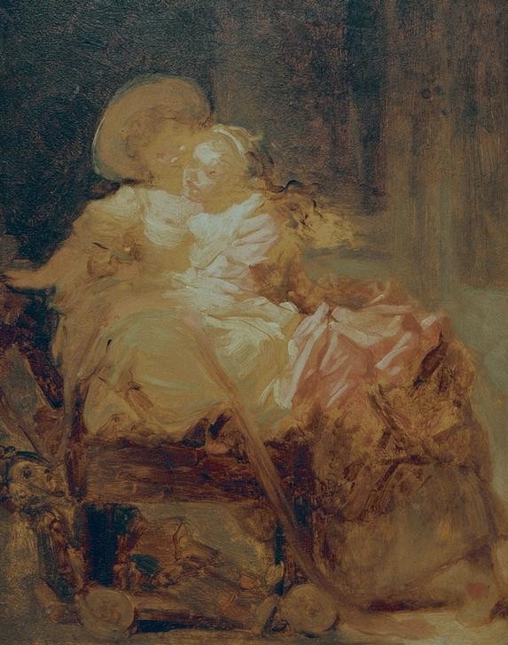 Jean-Honoré Fragonard, Zwei Schwestern (Familie, Geschwister, Kinder, Personen, Treppenhaus, Wohnzimmer, Rokoko, Klassiker, Wunschgröße, Malerei, bunt)